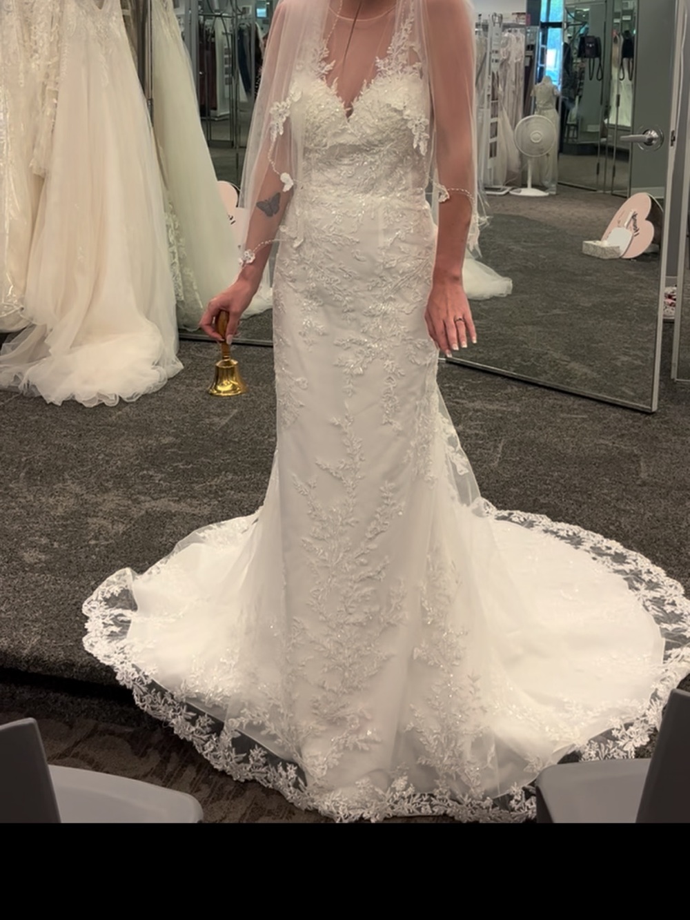 Oleg Cassini Ivory Lace Trumpet Wedding Gown with Train. Style CWG909